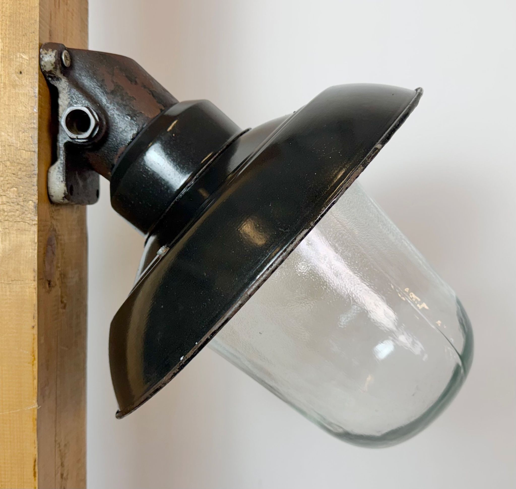 Vintage Industrial Black Enamel and Cast Iron Wall Lamp, 1960s