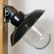 Vintage Industrial Black Enamel and Cast Iron Wall Lamp, 1960s