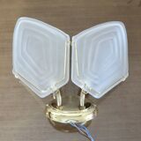 Double wall lamp in frosted glass and gold metal from the 70s