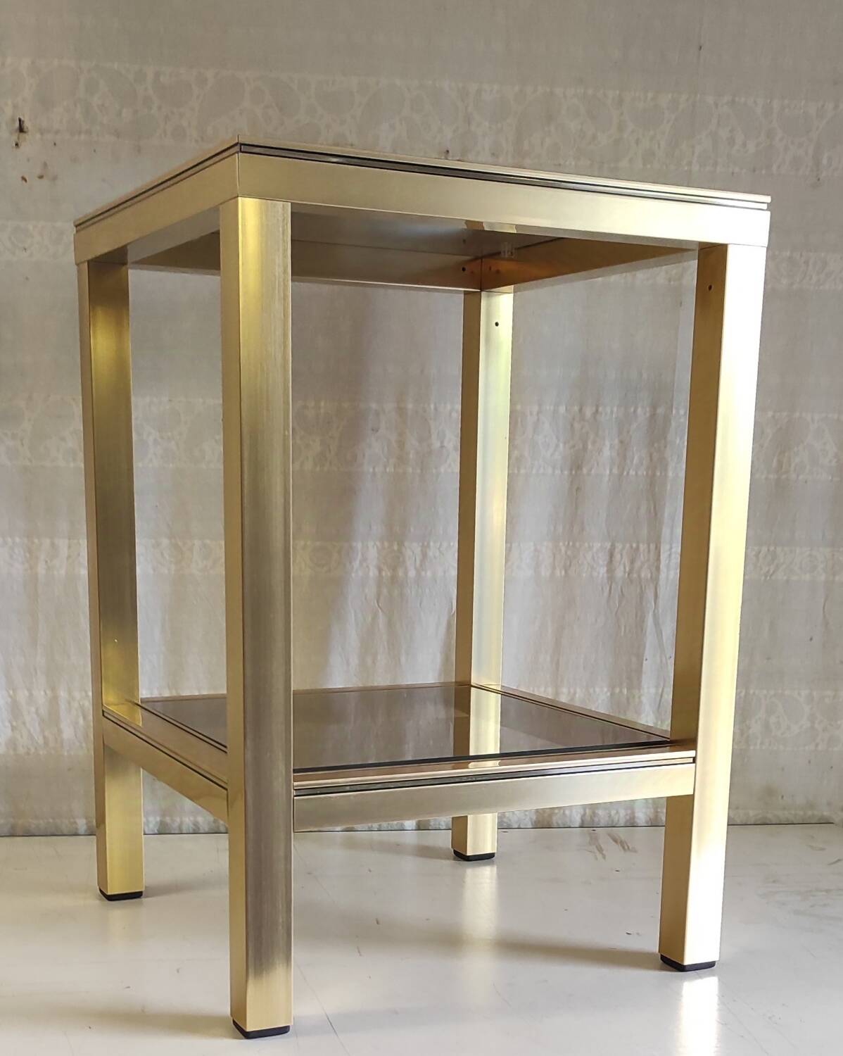Side table in gilded metal and smoked glass - mid. 20th century