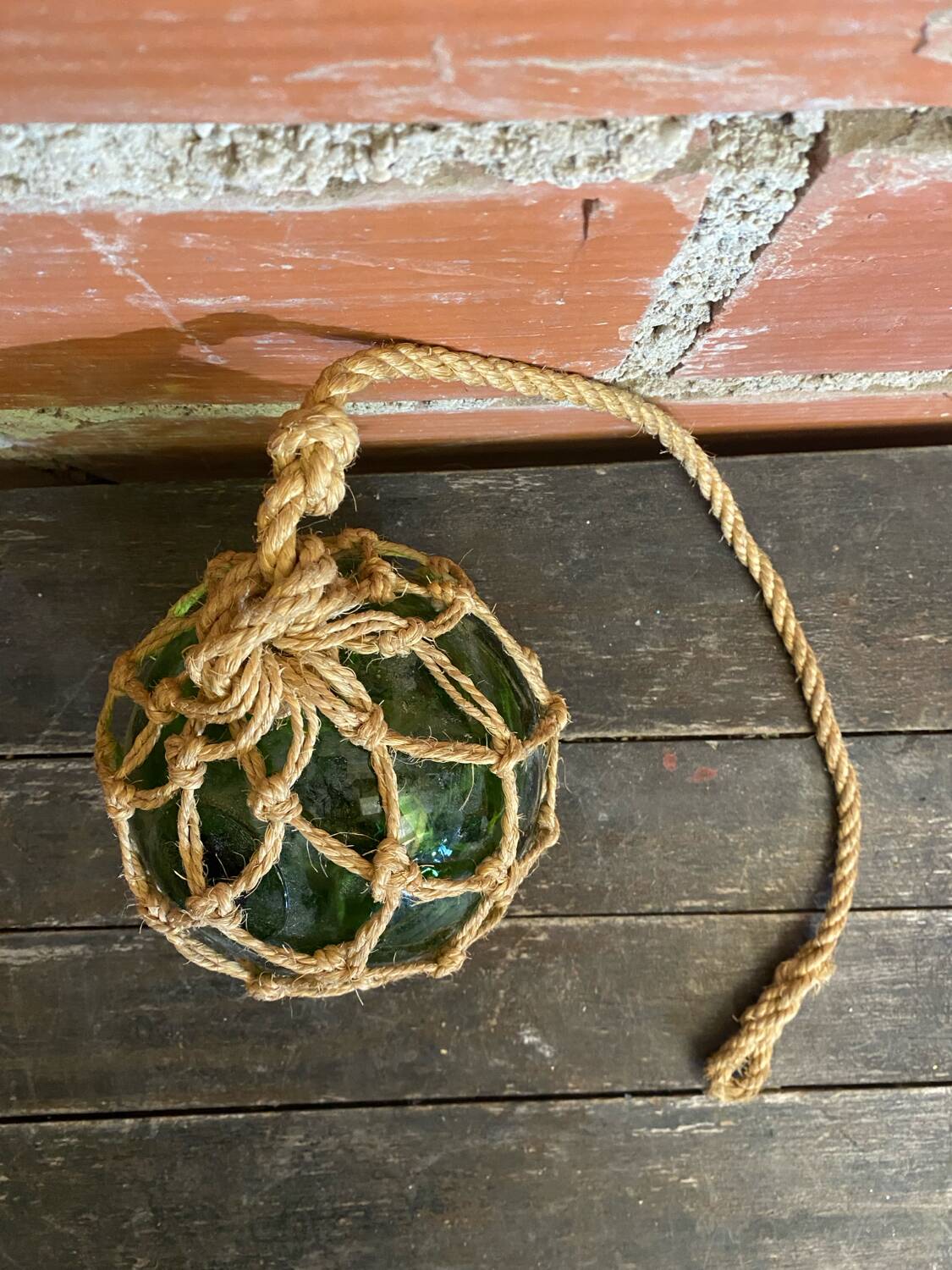 Old Fishing Floater Marine Glass + Vintage Net Rope