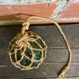 Old Fishing Floater Marine Glass + Vintage Net Rope