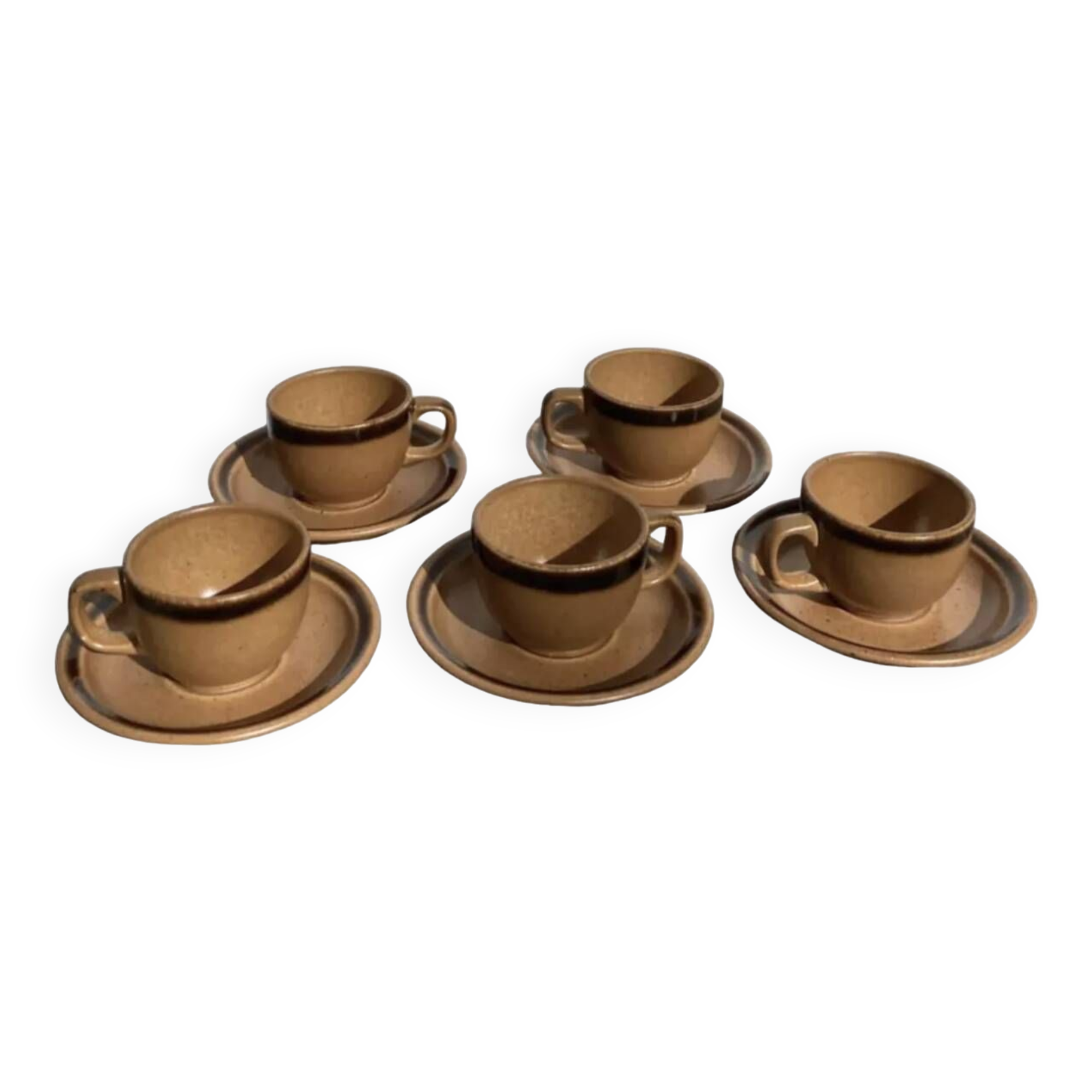 Vintage 1970s stoneware coffee cups and saucers