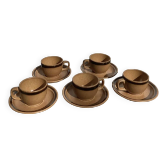 Vintage stoneware coffee cups and saucers from the 1970s