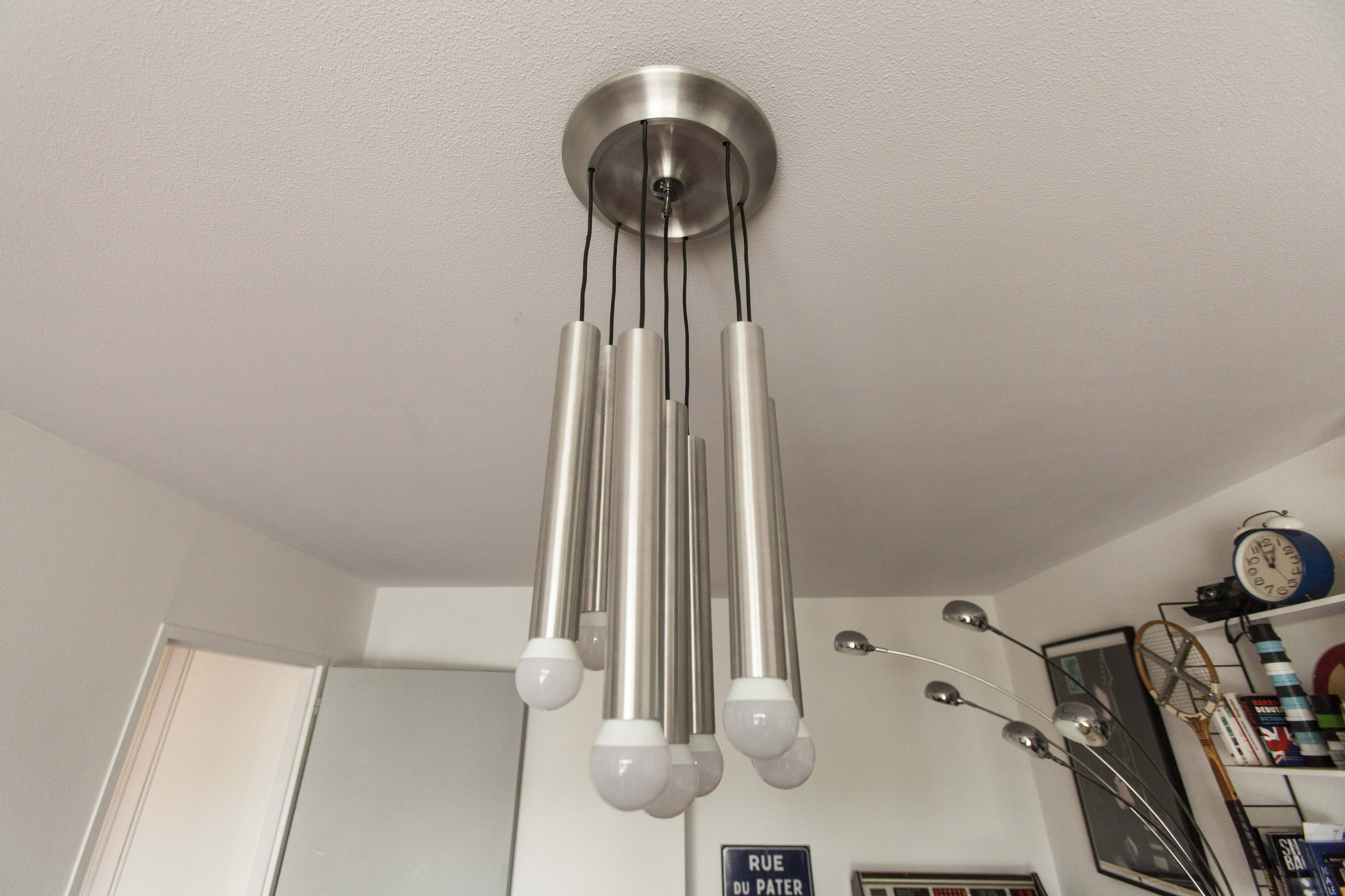 Aluminum waterfall ceiling light by Kaiser Idell / Leuchten, Germany, 1960s