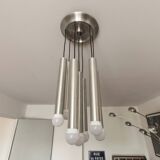 Aluminum waterfall ceiling light by Kaiser Idell / Leuchten, Germany, 1960s