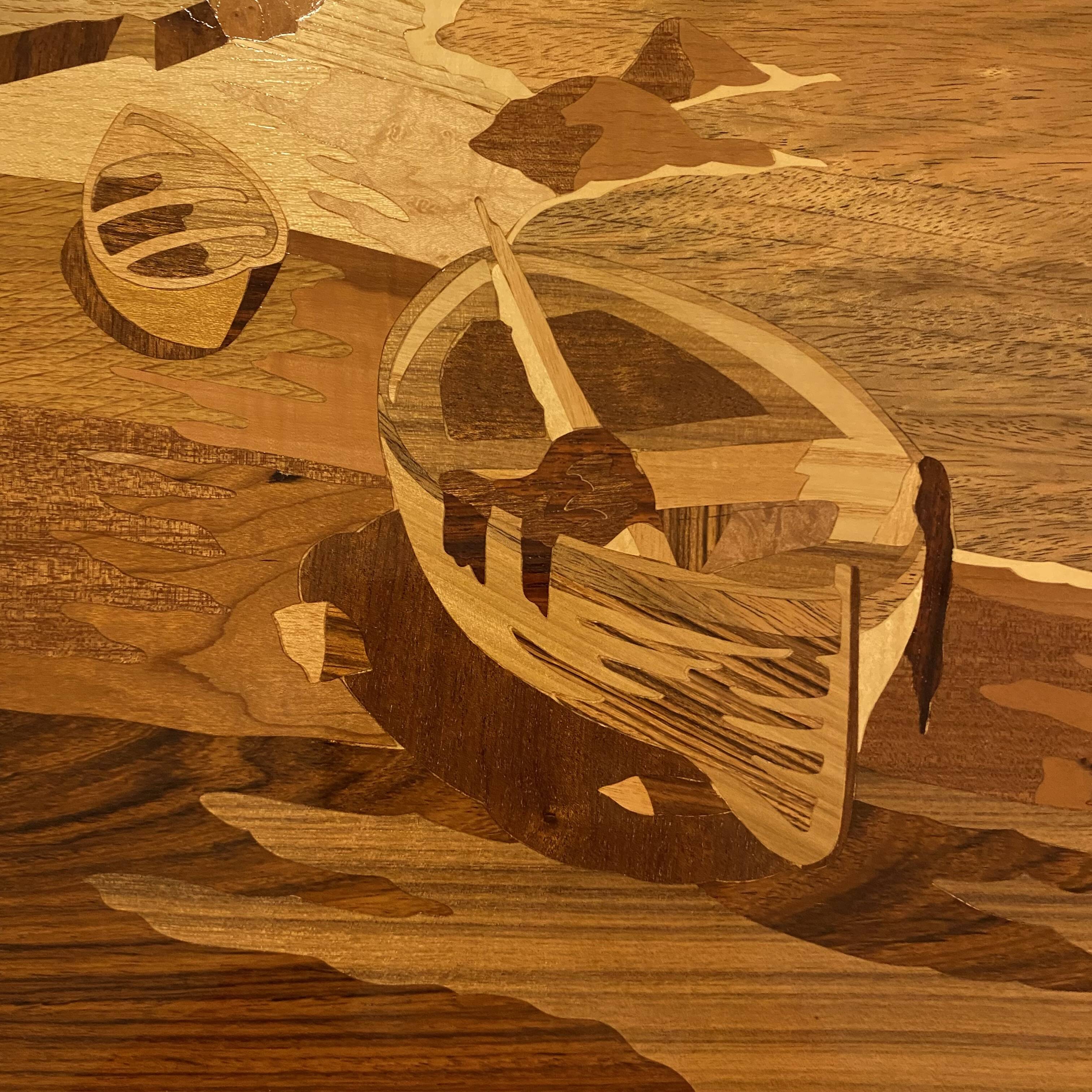 Table 45x60, Restored, Seascape, Wood marquetry