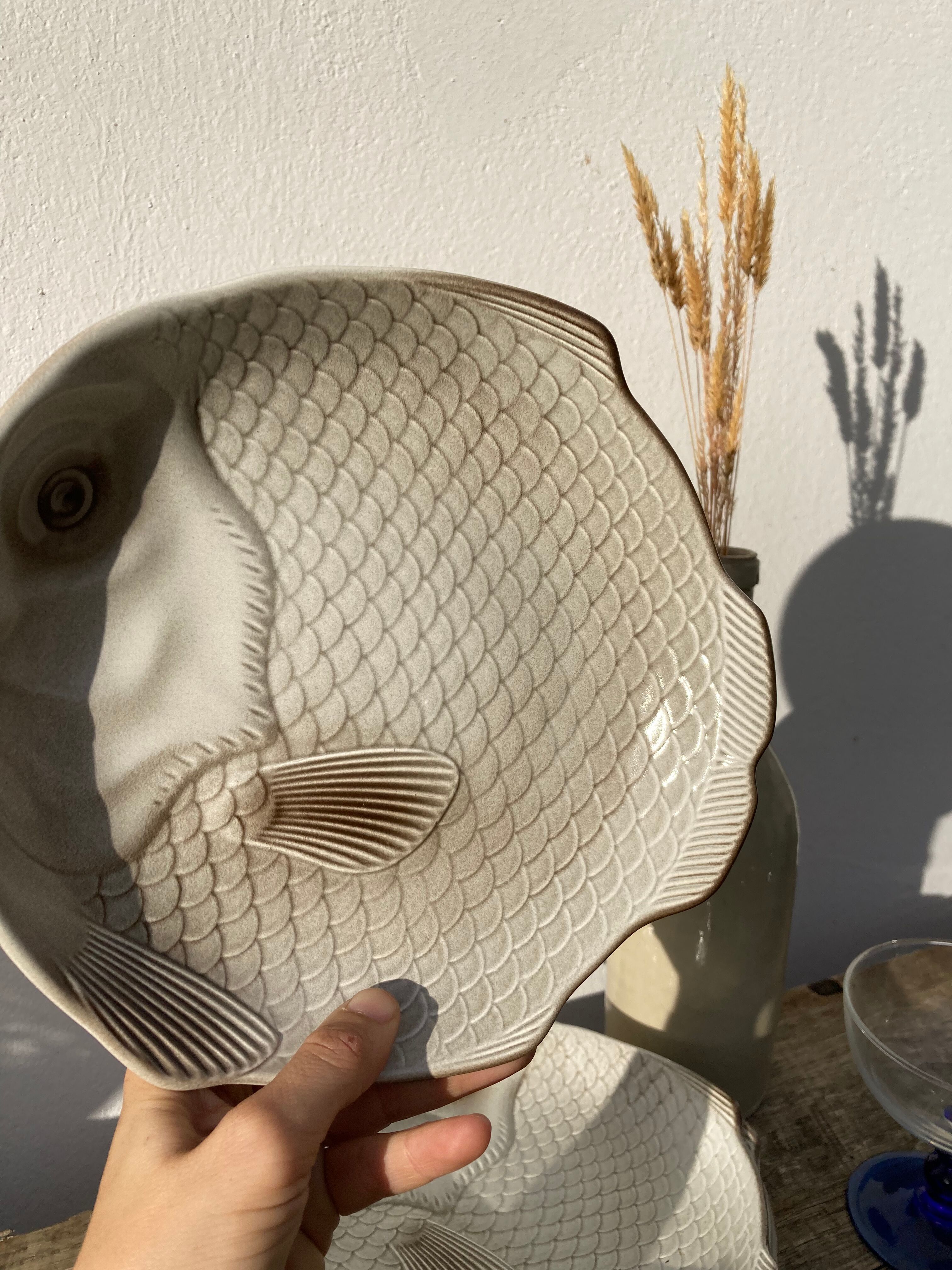 6 flat plates fish in beige ceramic Salins les bains