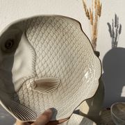 6 flat plates fish in beige ceramic Salins les bains