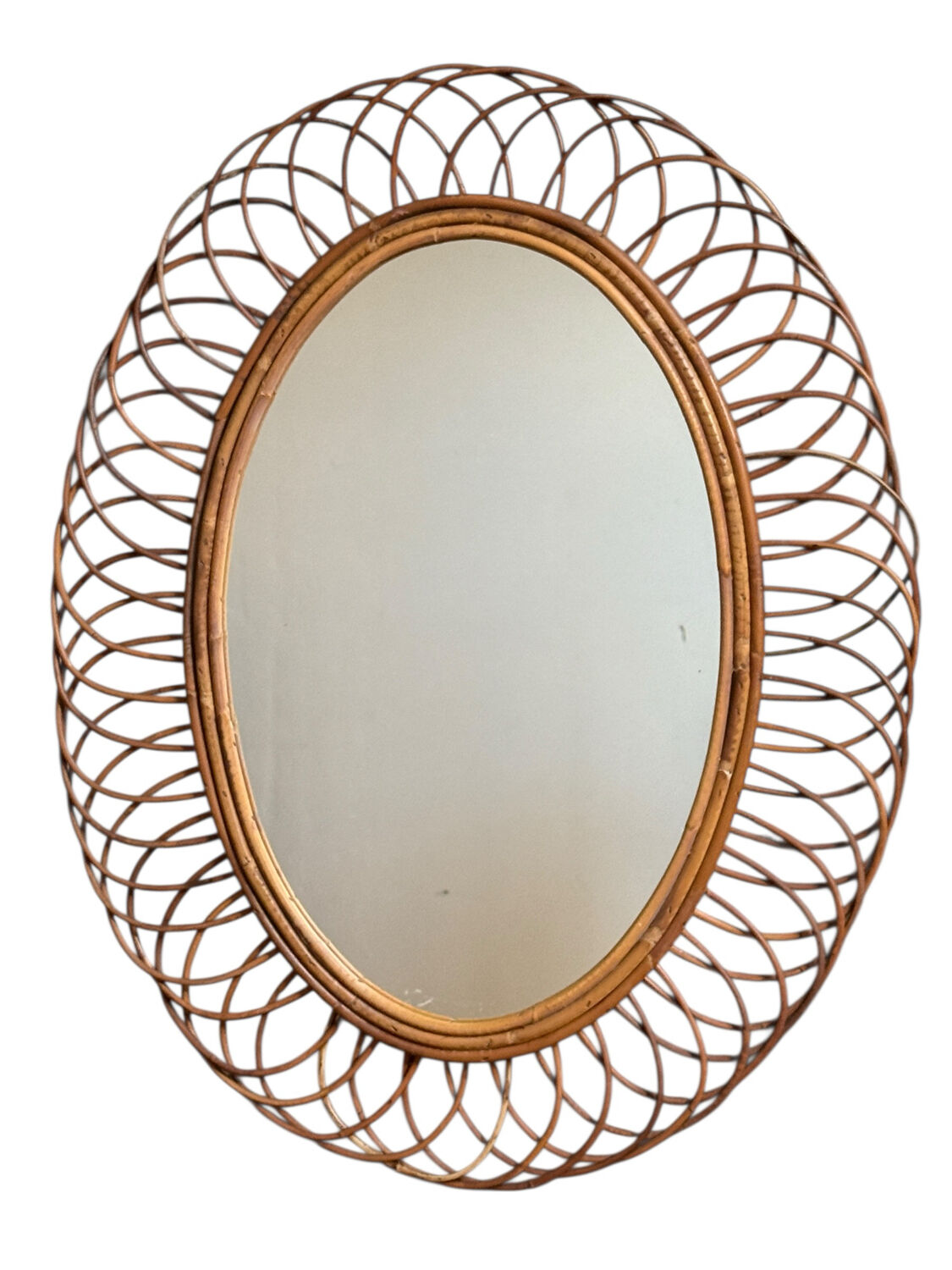 1960s Oval Rattan Mirror France