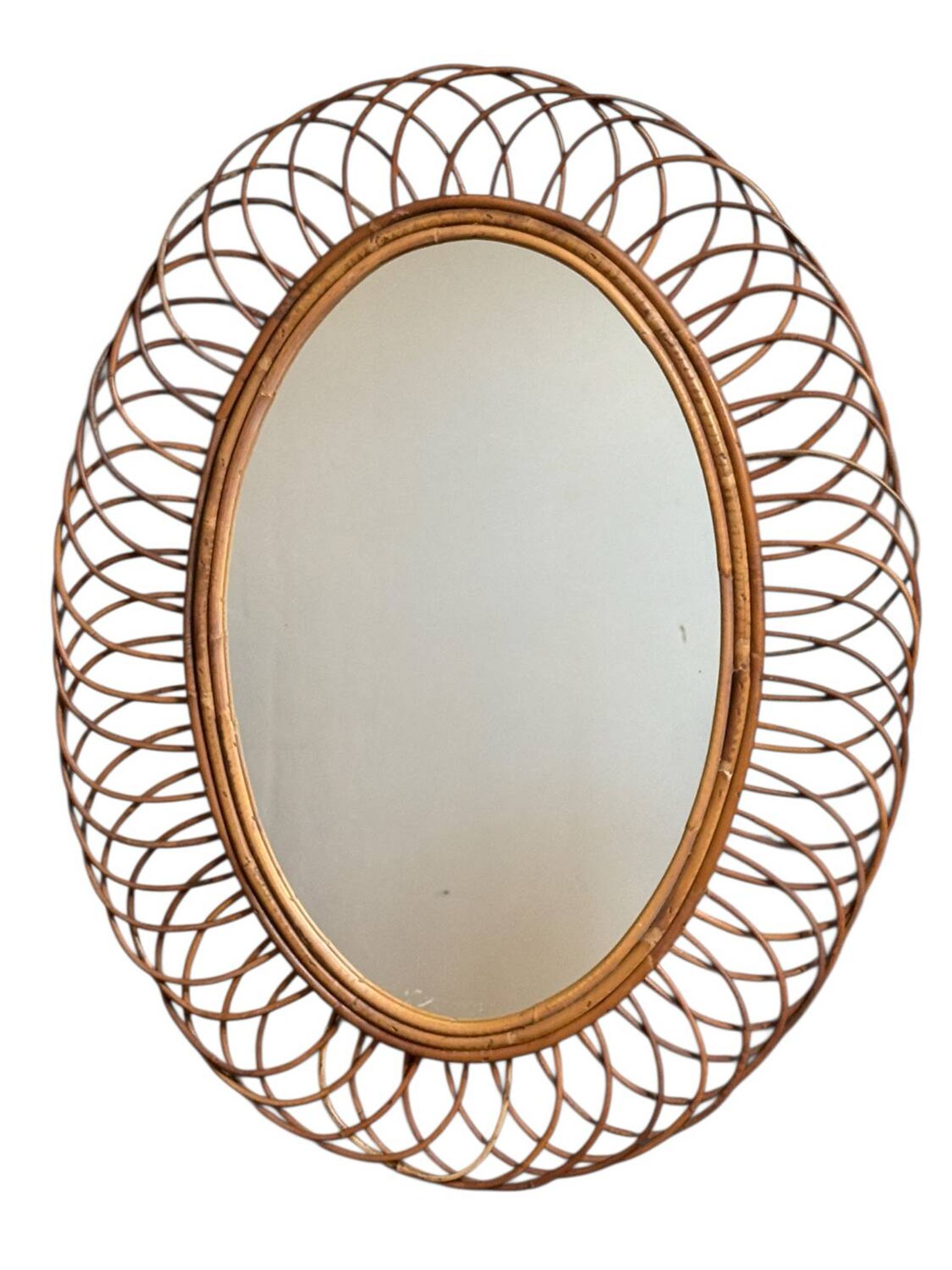 1960s Oval Rattan Mirror France