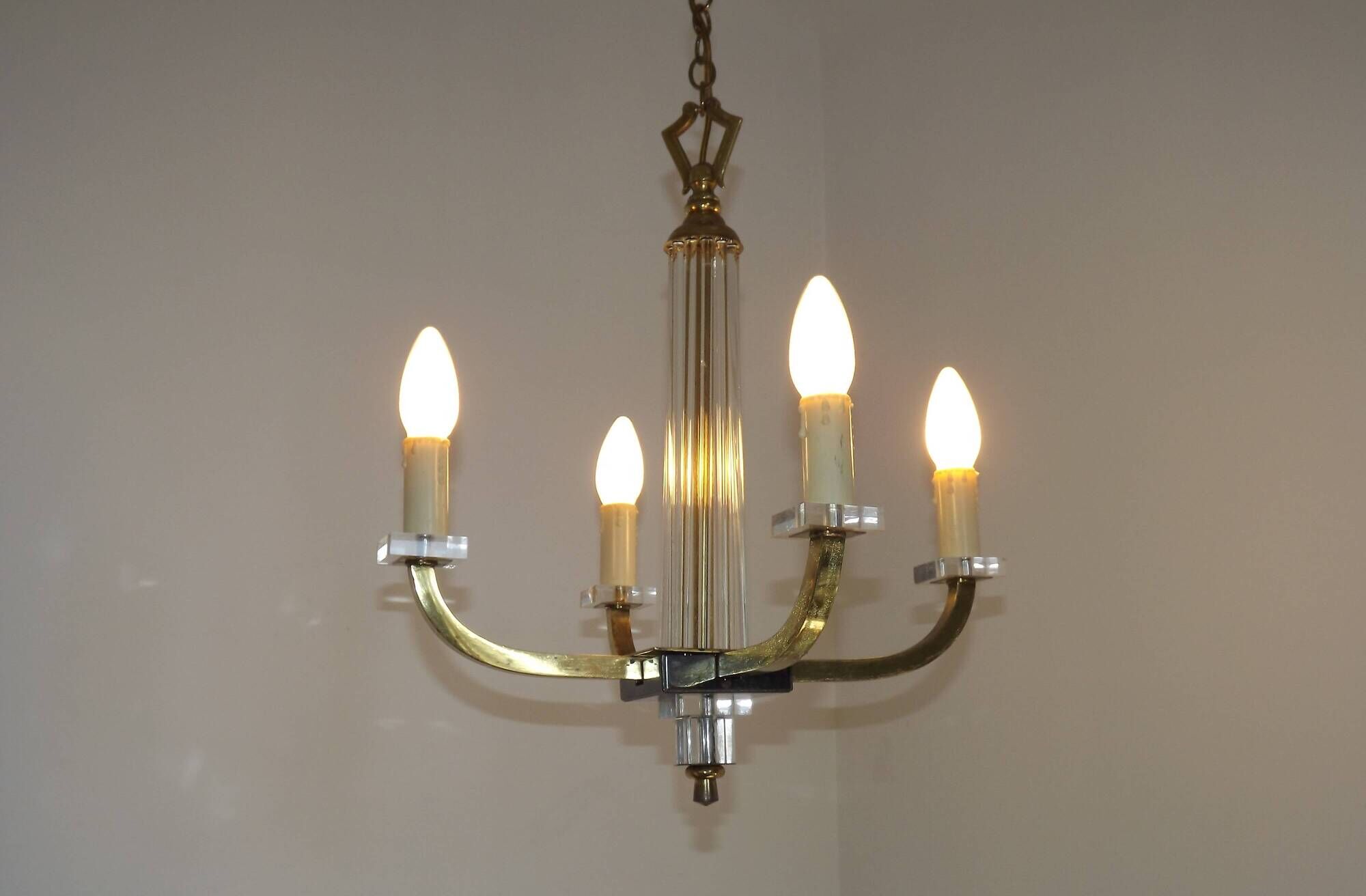 French Mid-Century / 1960s 4 Light Chandelier In The Style of Jacques Adnet