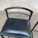 2 Italian Calligaris bar stools 1990 steel and black leather 80cm