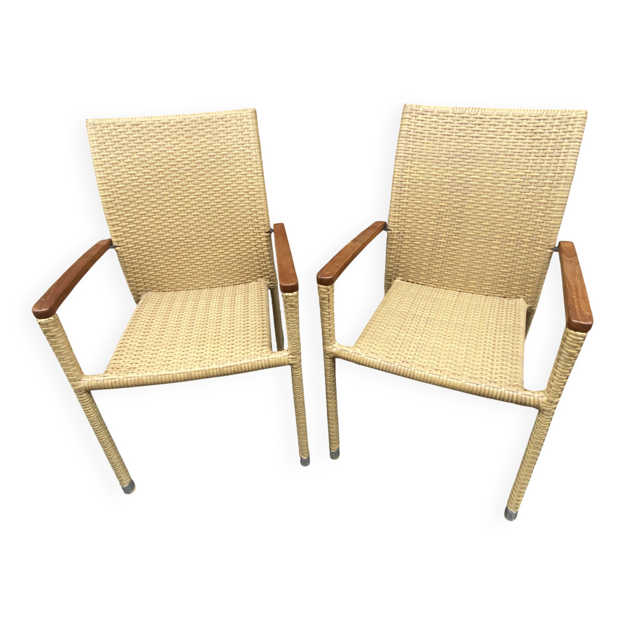 paire de fauteuils style colonial rotin et bois