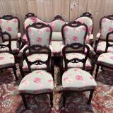 Napoleon III salon set 9 pieces solid mahogany rose fabric