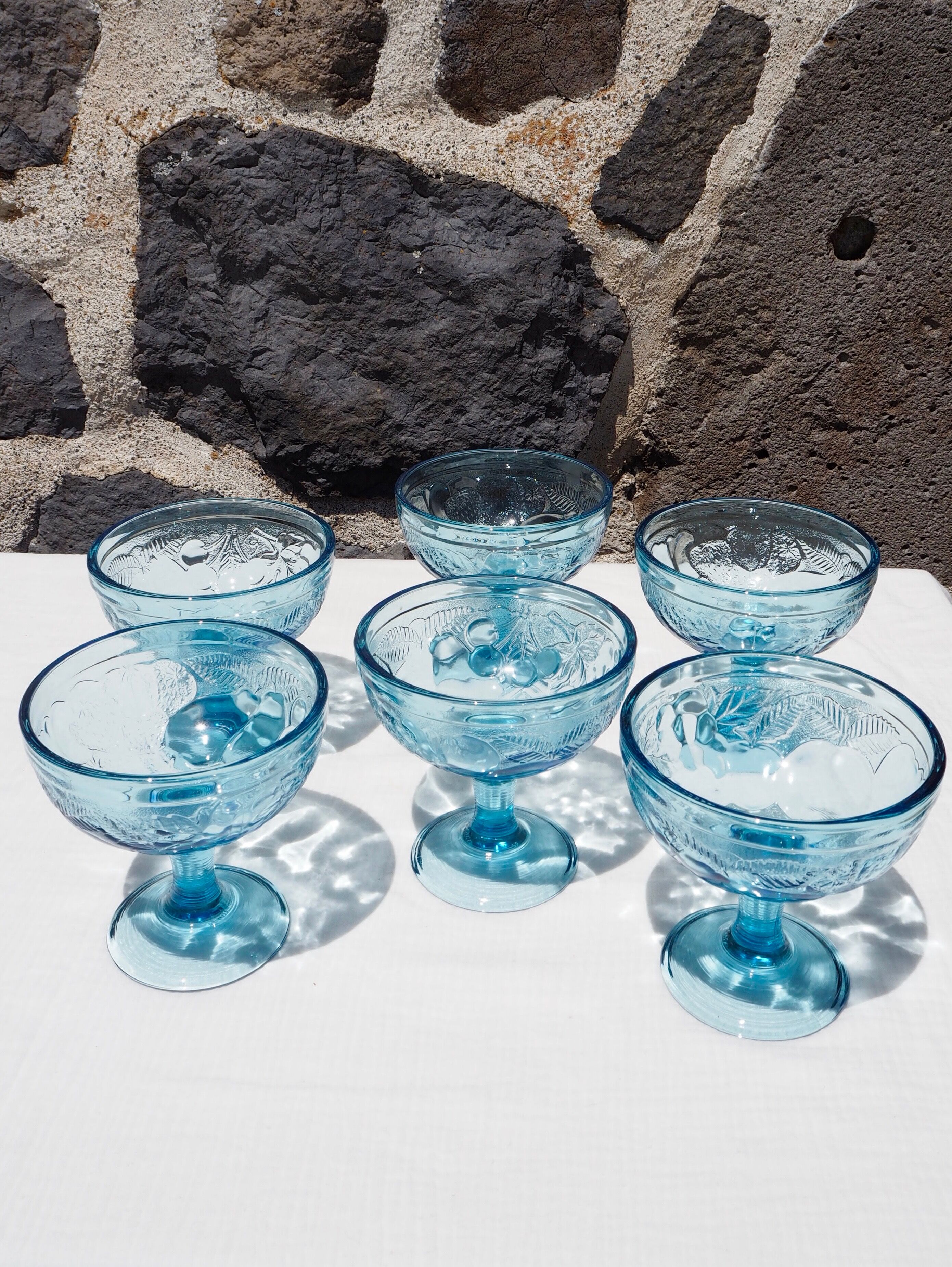 Set de 6 coupes à glaces en verre bleu