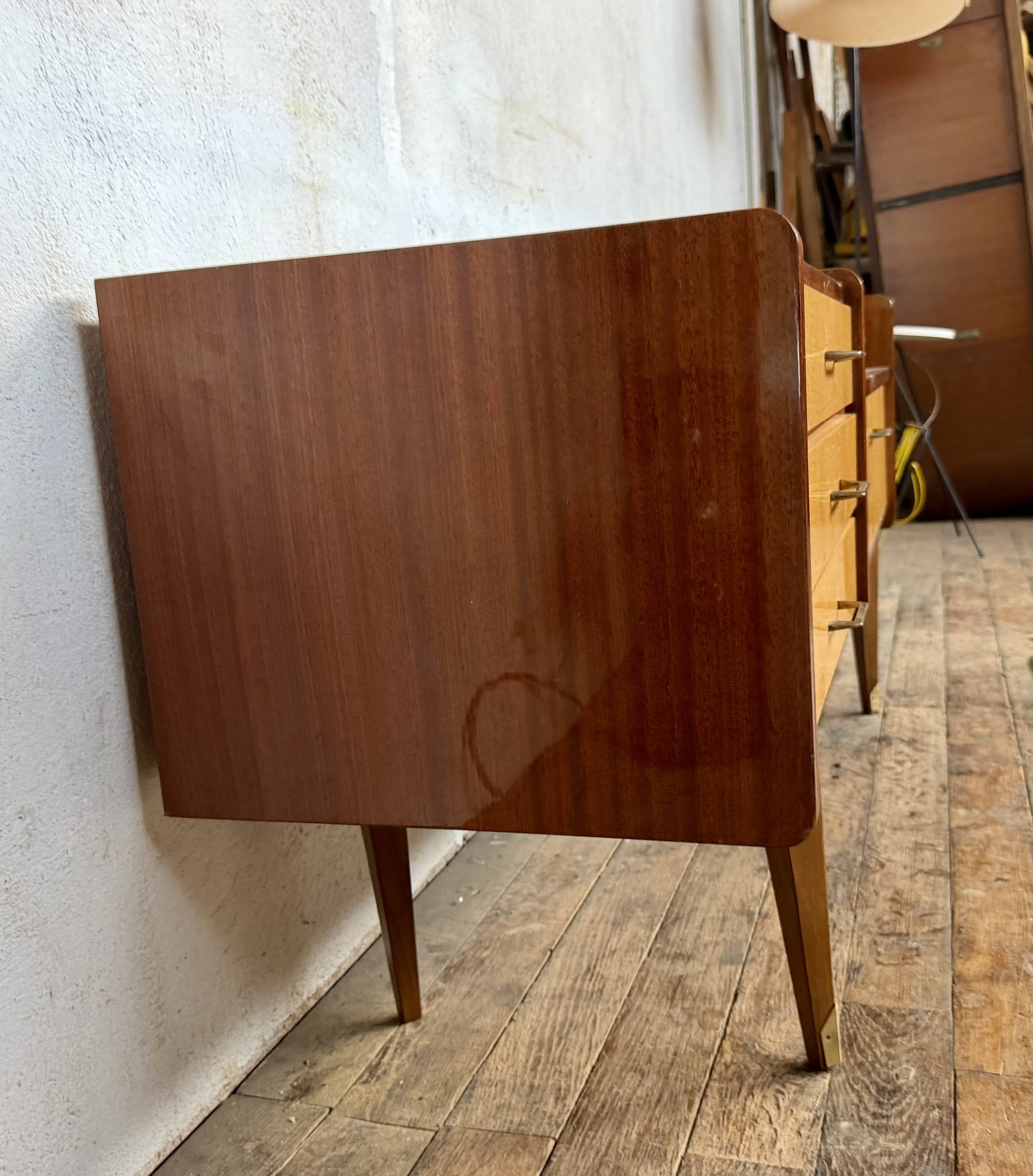 Enfilade vintage bicolore – Plateau en verre – Design rétro chic