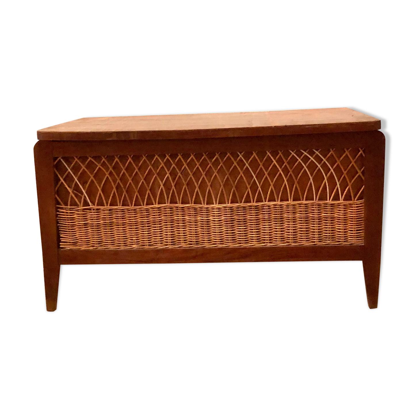 Coffre à jouet en bois et rotin