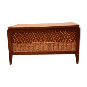 Coffre à jouet en bois et rotin