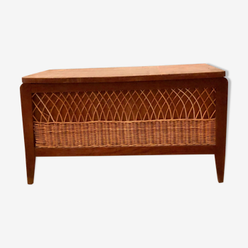 Wooden and rattan toy chest