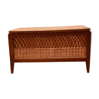 Wooden and rattan toy chest