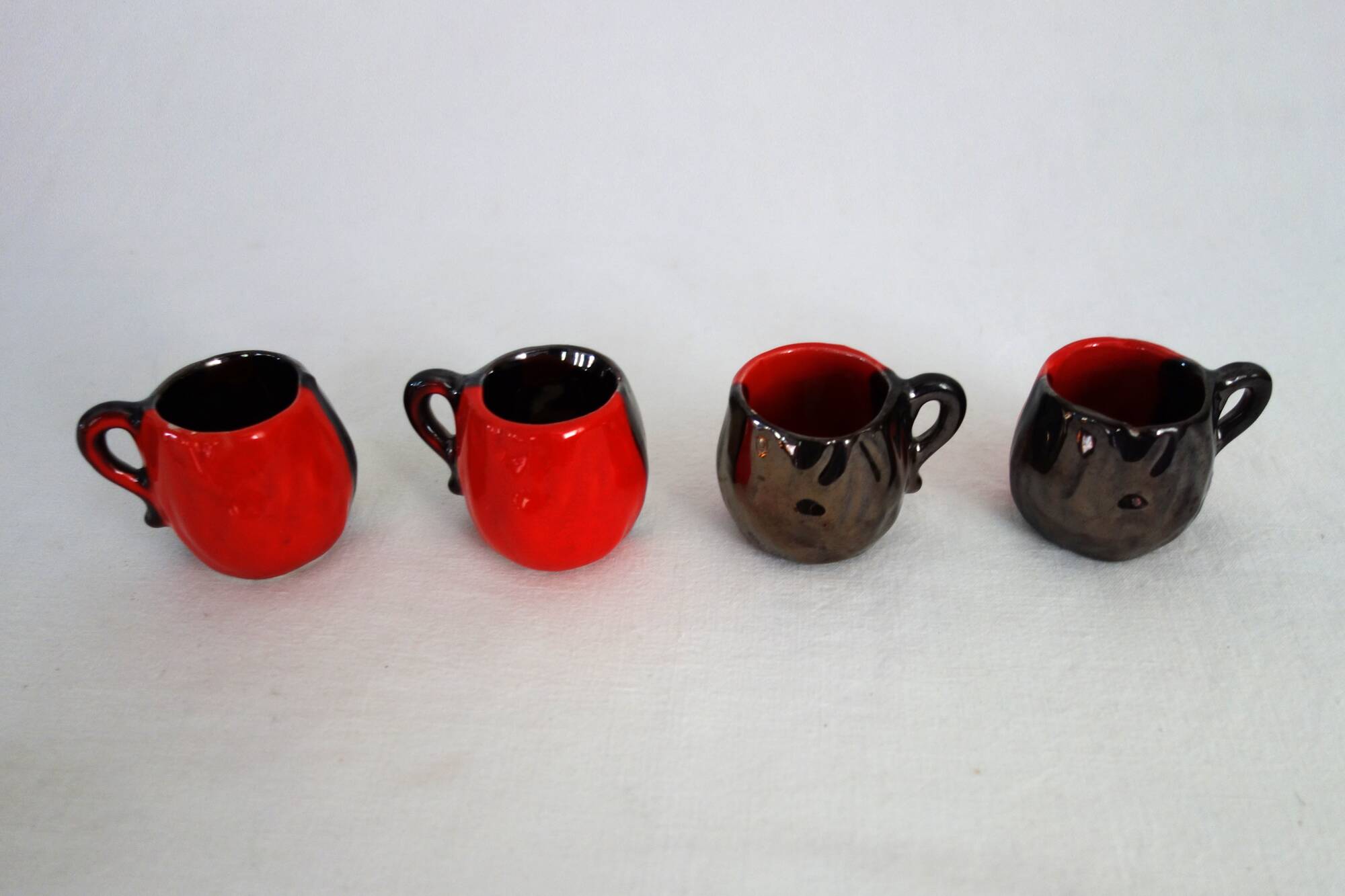 Vallauris two-tone liqueur service vintage flamed stoneware