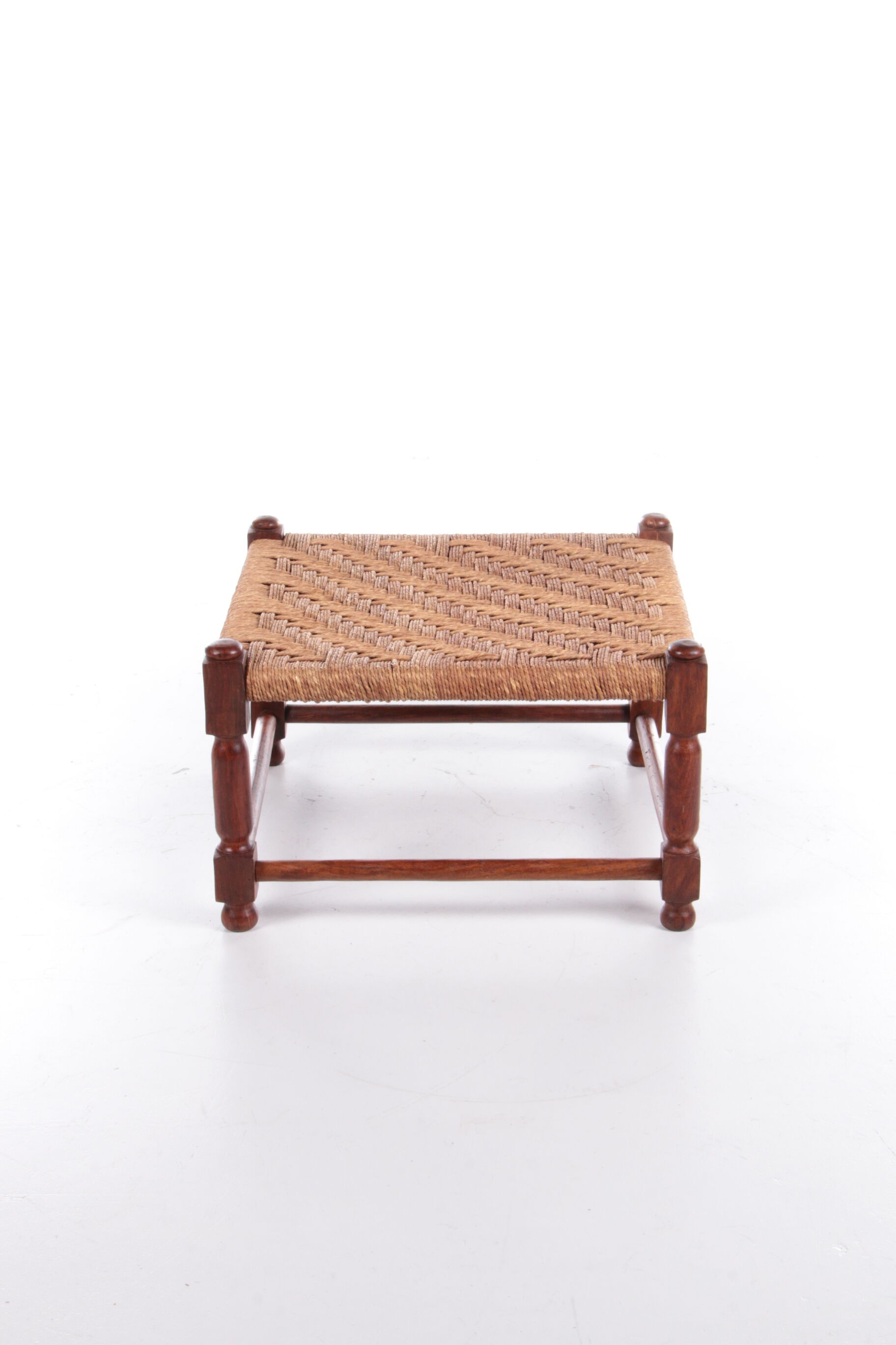 Vintage Brutalist stool or footstool made of jute rope, 1960s