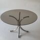 Table basse métal chromé et verre fumé 1970
