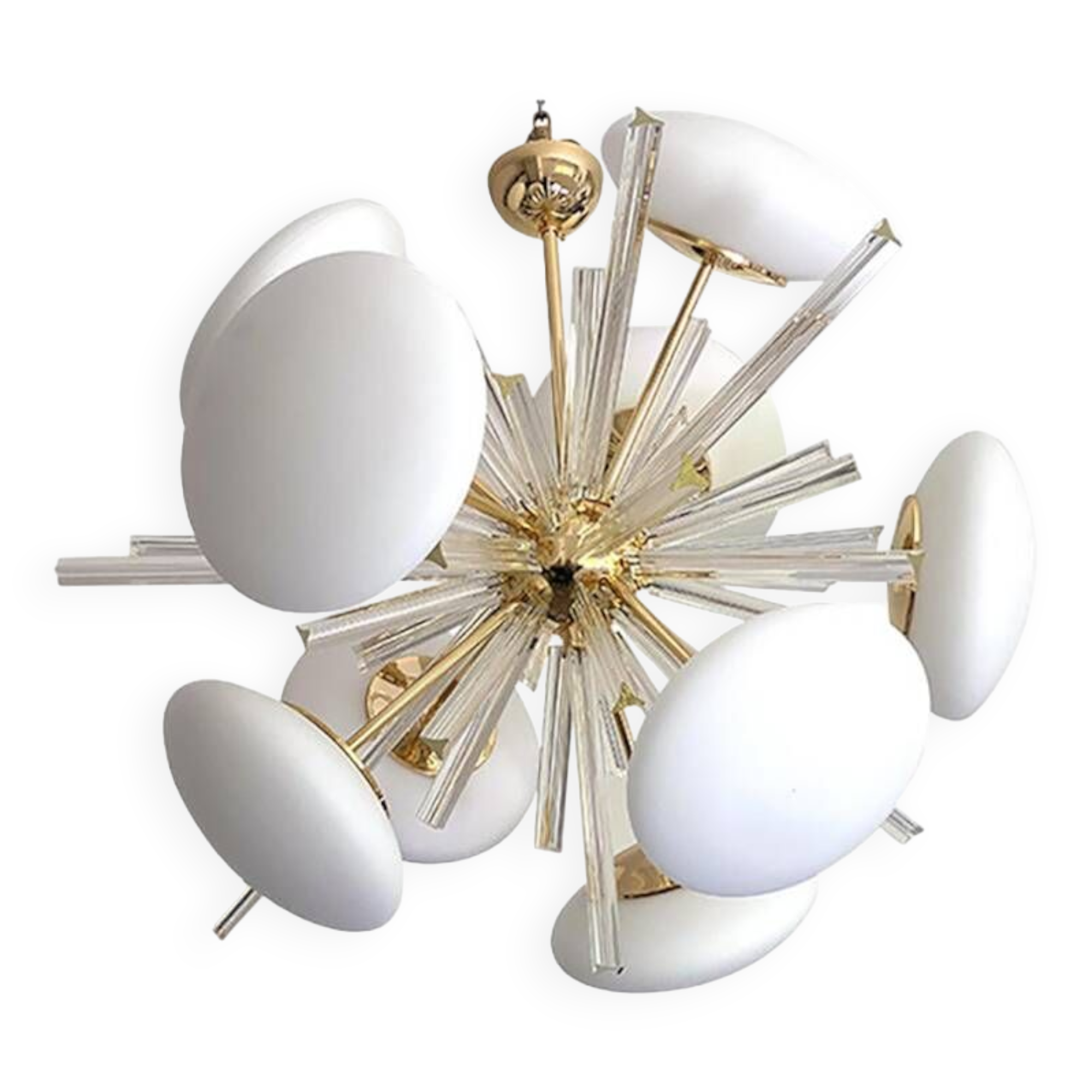 Contemporary Triedro and White Murano Glass Sputnik Gold Chandelier