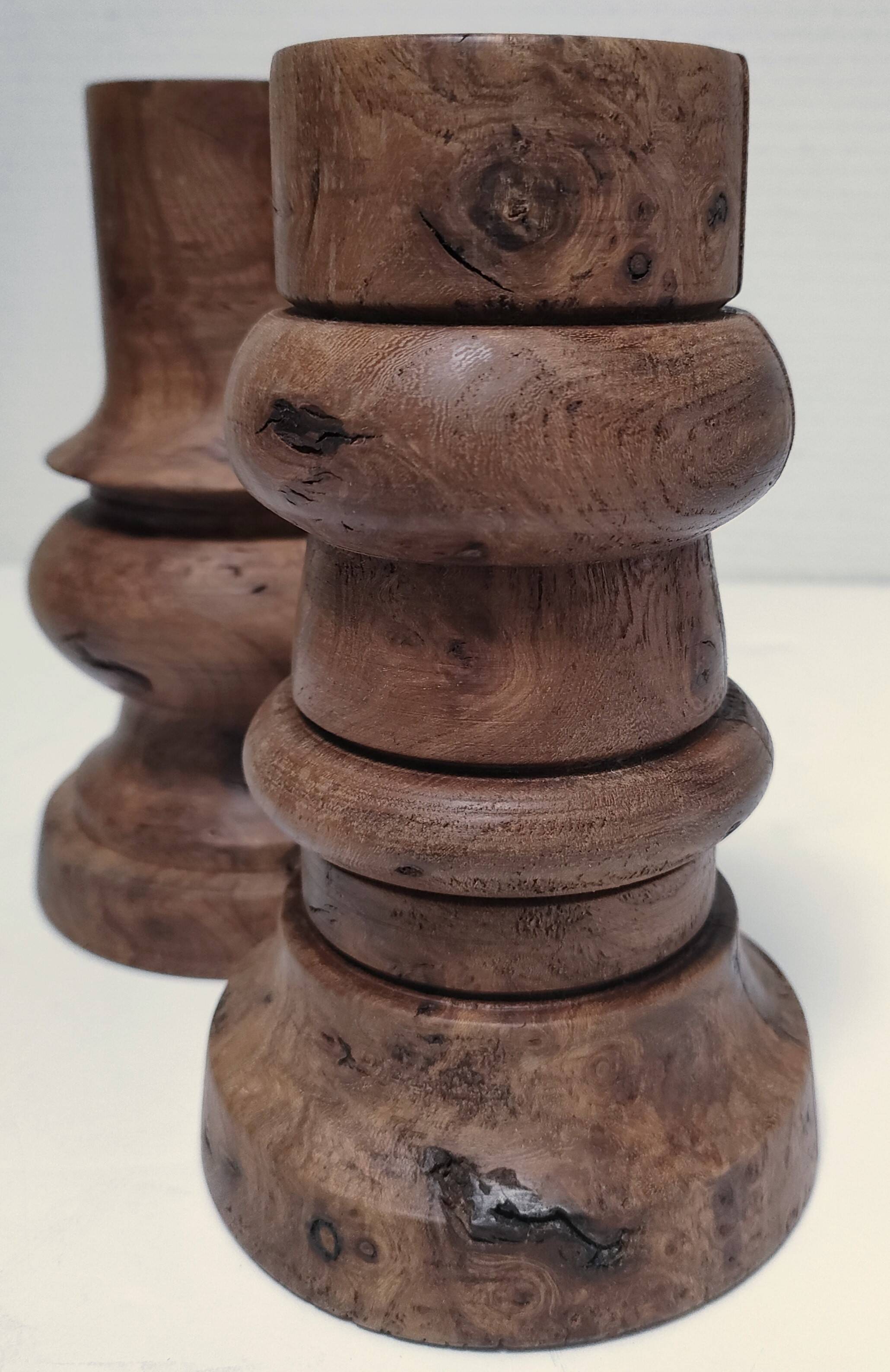 Two vintage turned wood pen and pencil pots