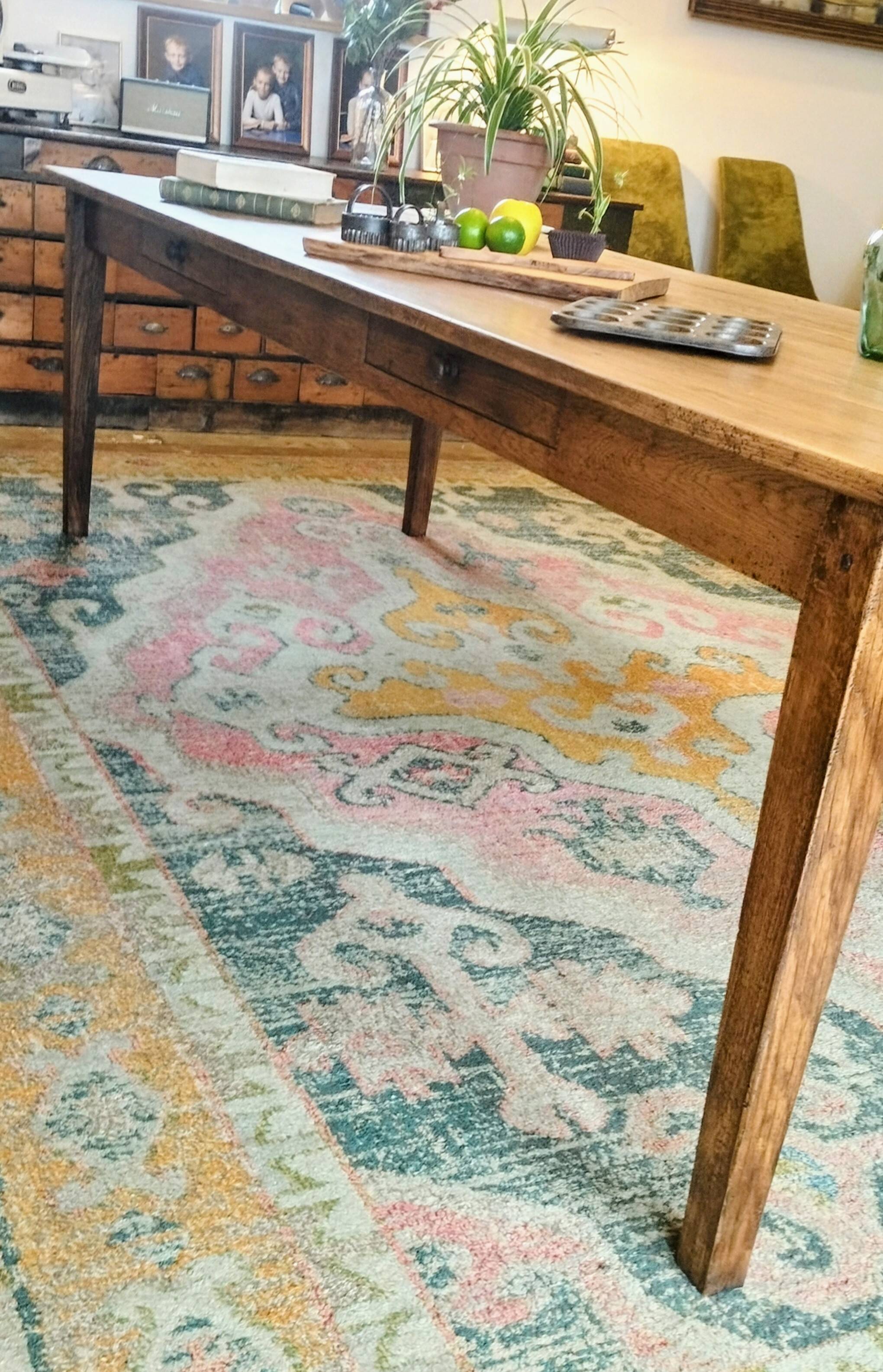 Large solid oak farmhouse table with two drawers 260 cm x 100 cm