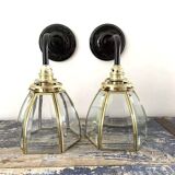 Pair of brass and glass wall lights