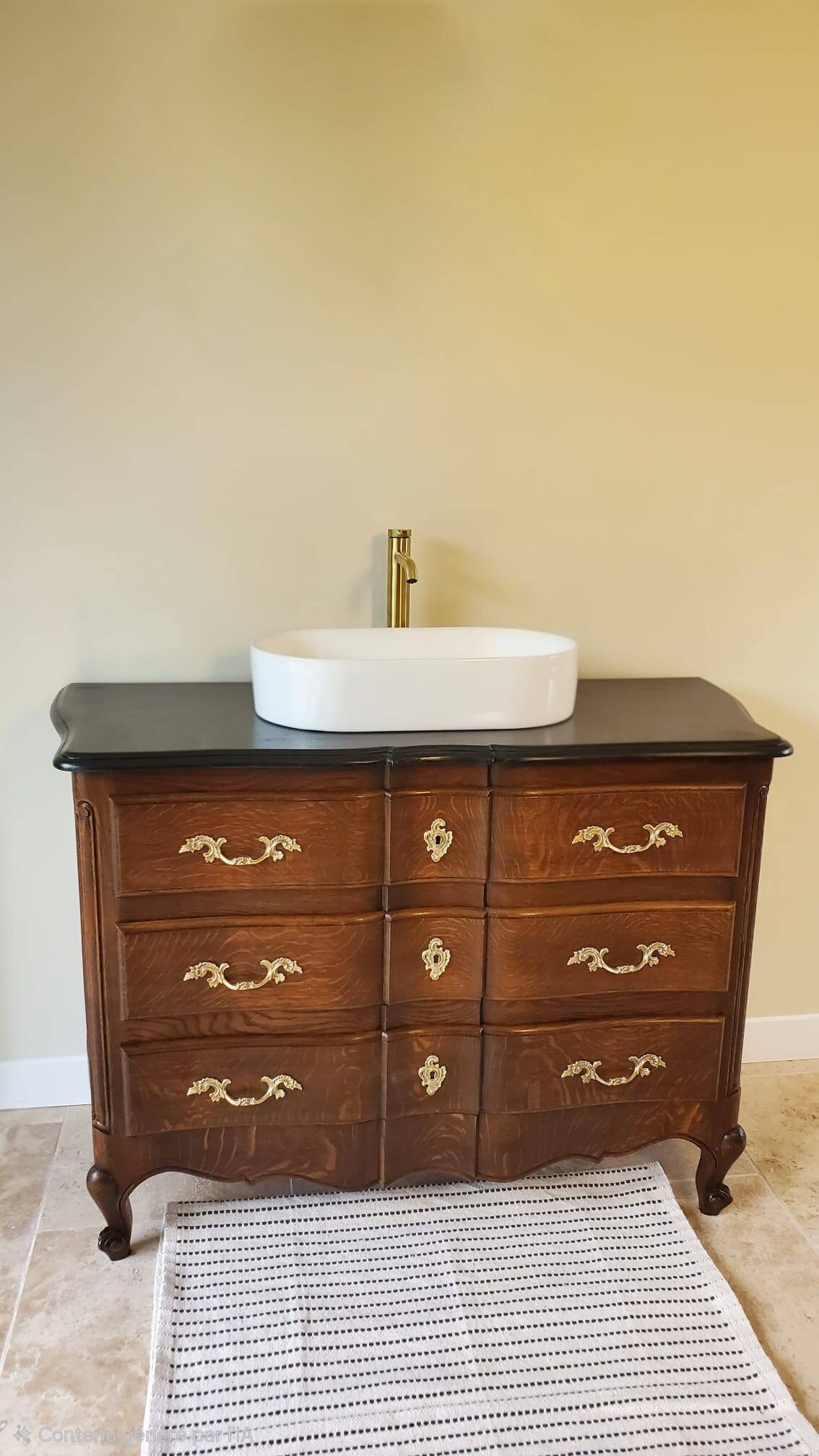 Solid oak vanity unit in Louis XV style