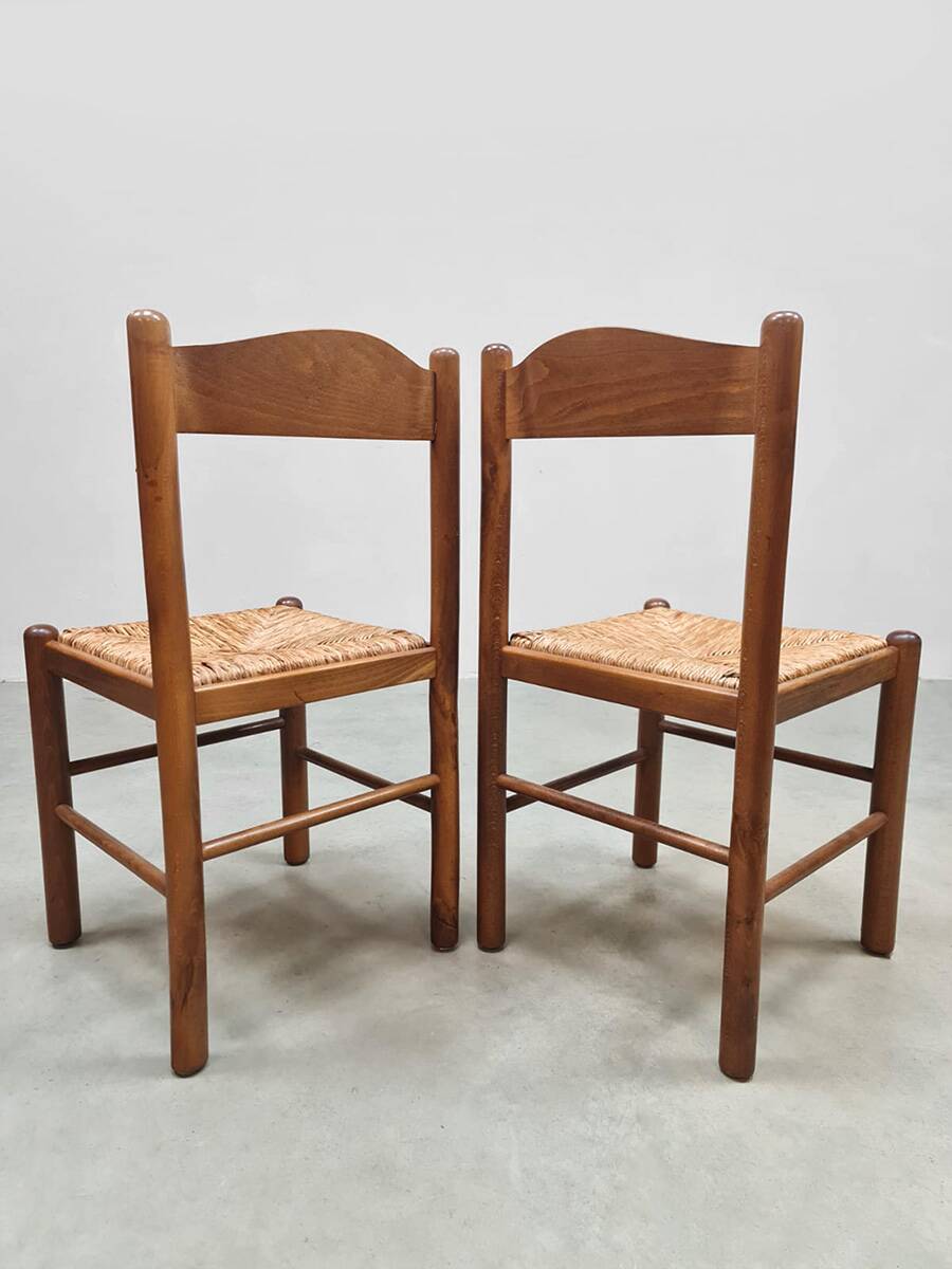 Rustic chalet rush dining chairs vintage 'Wabi Sabi'