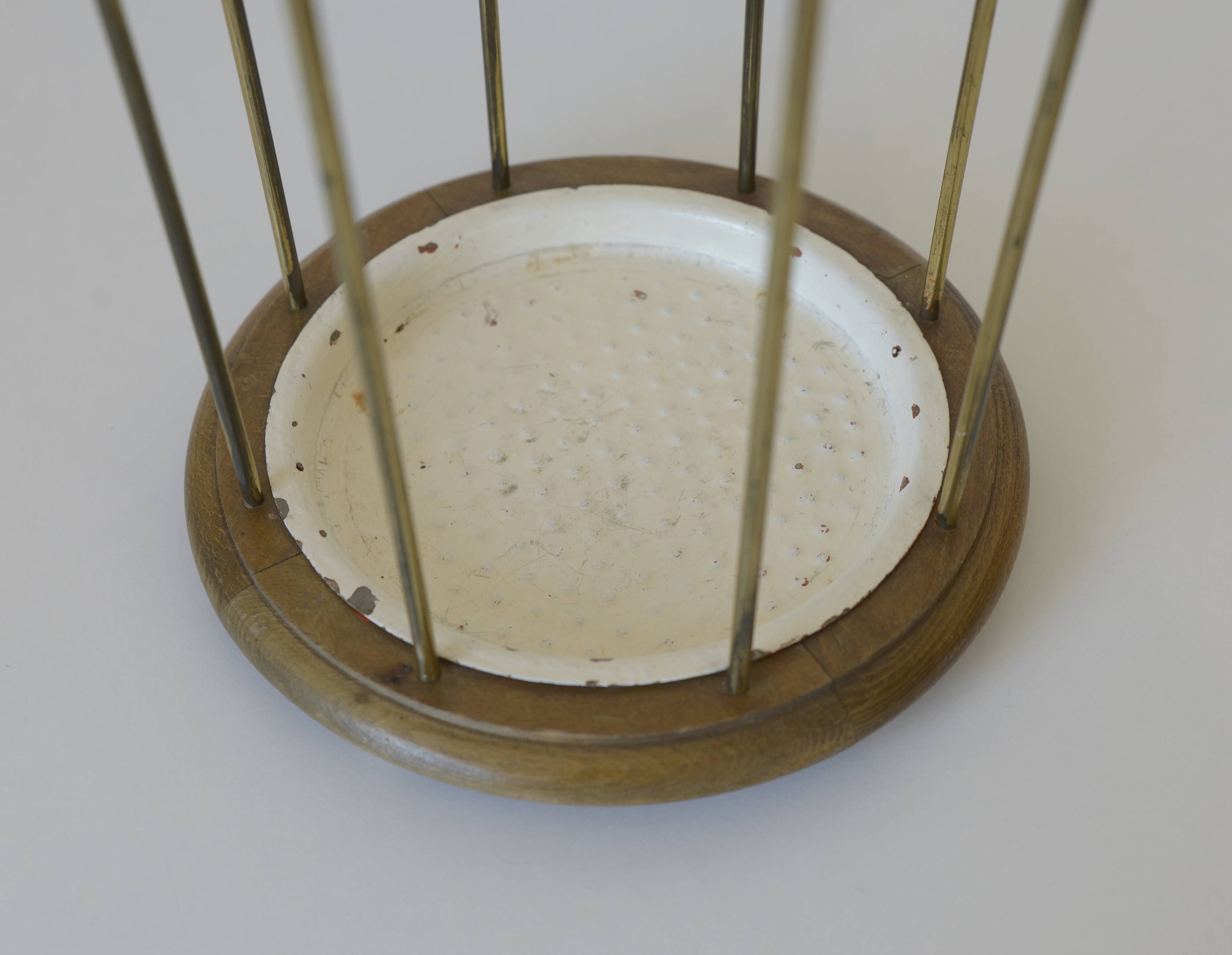 Vintage umbrella stand mid-century brass metal stick holder from 1960s