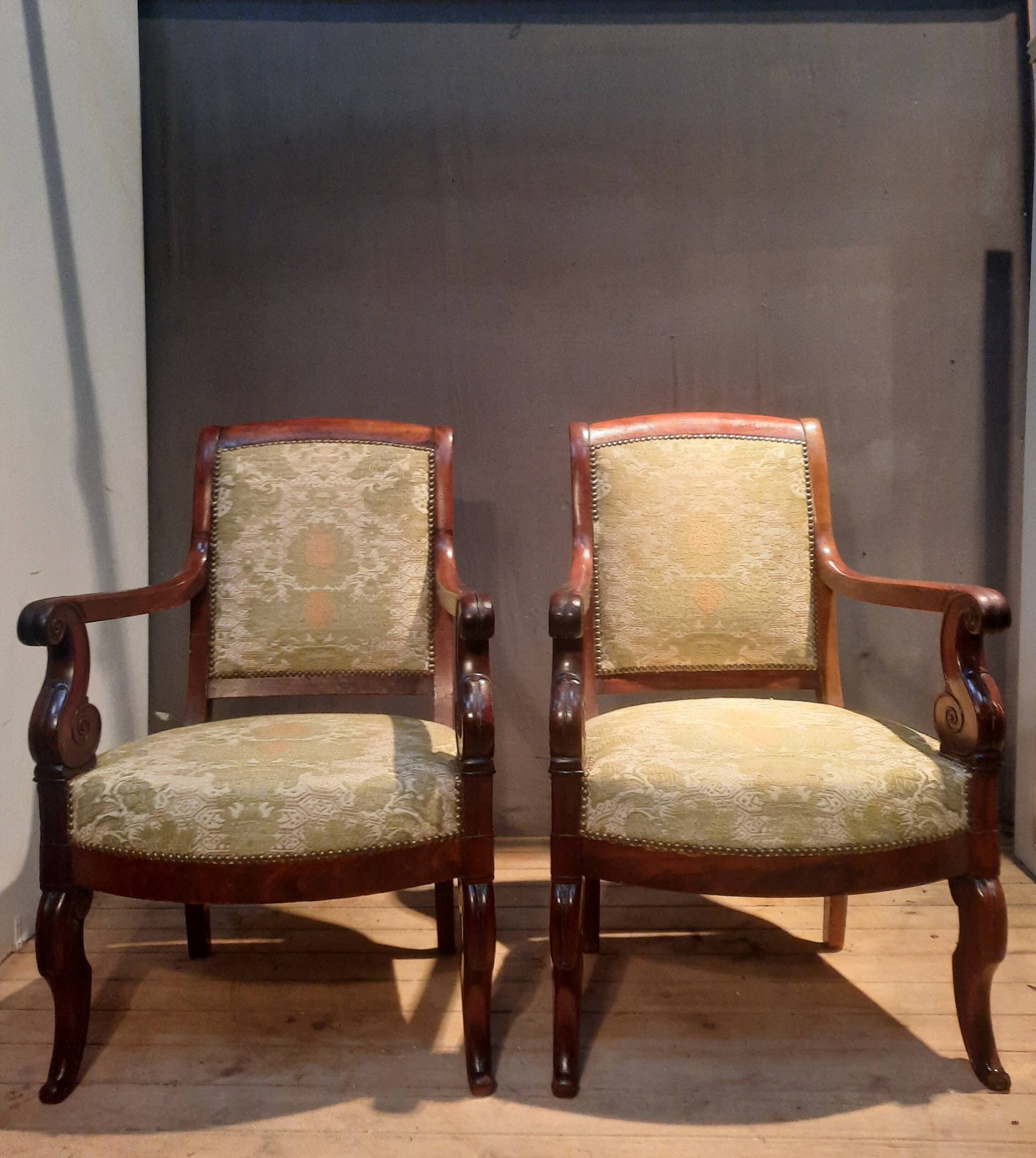 Pair of restoration mahogany armchairs