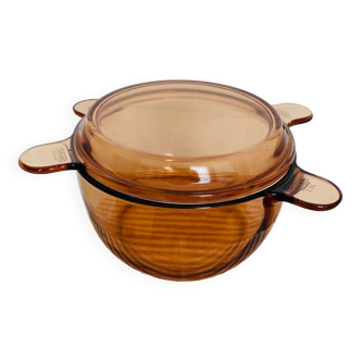Cocotte Vision Corning verre fumé ambré vintage made in France