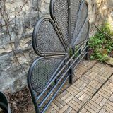 Vintage black rattan headboard 142cm