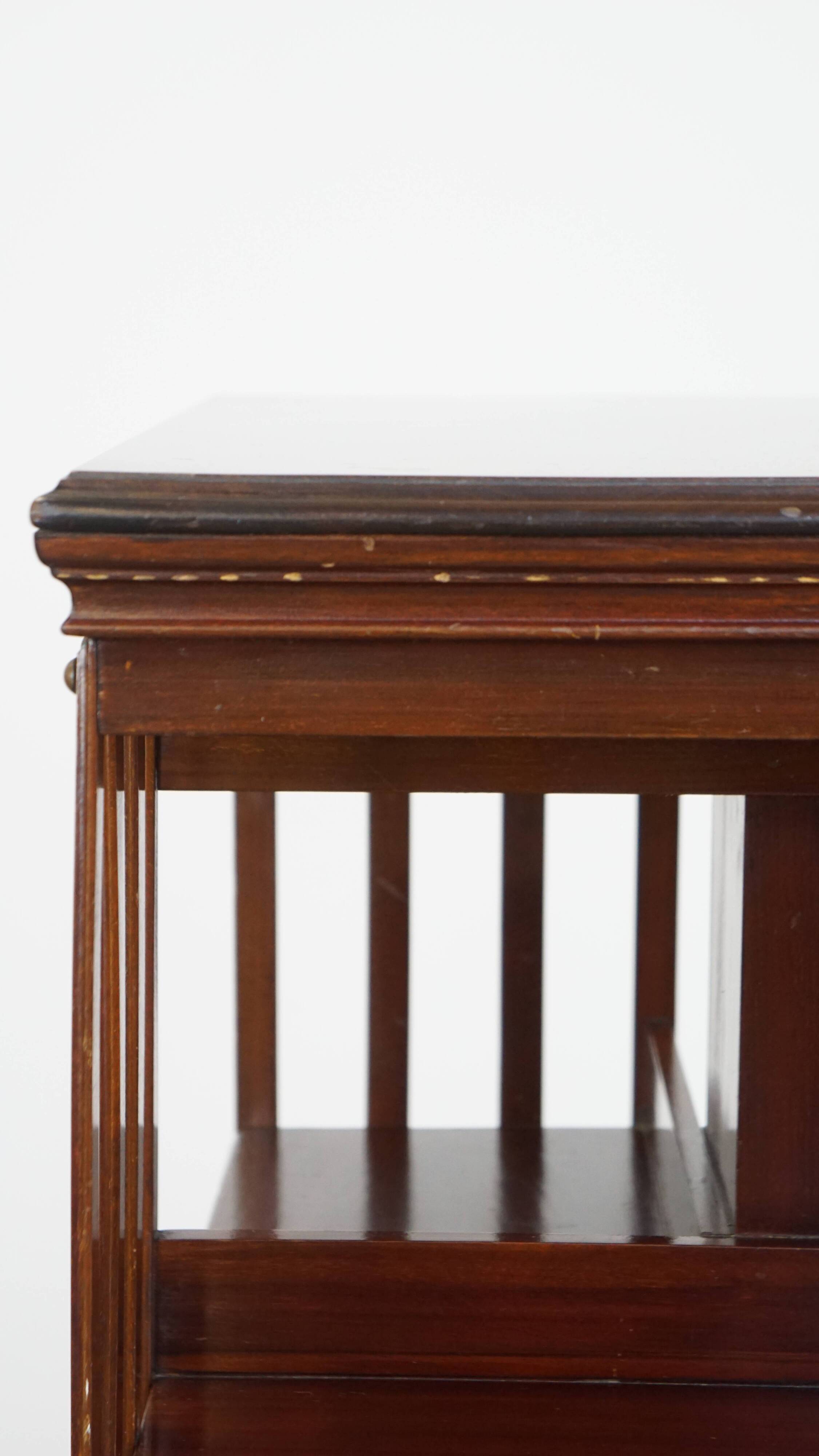 Large Antique Wooden English Book Carousel with Cast Iron Base