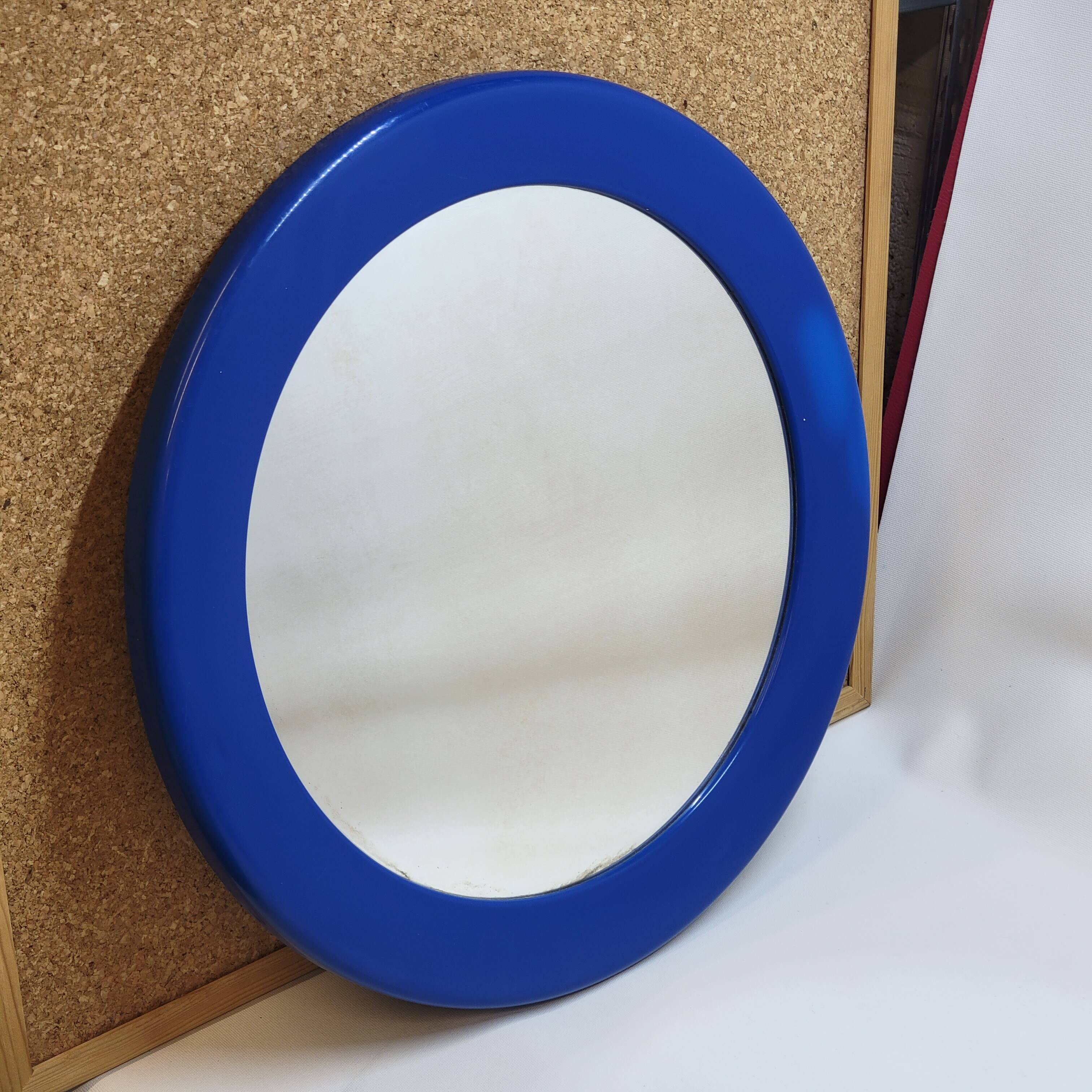 Round wall mirror syla blue frame in vintage plastic
