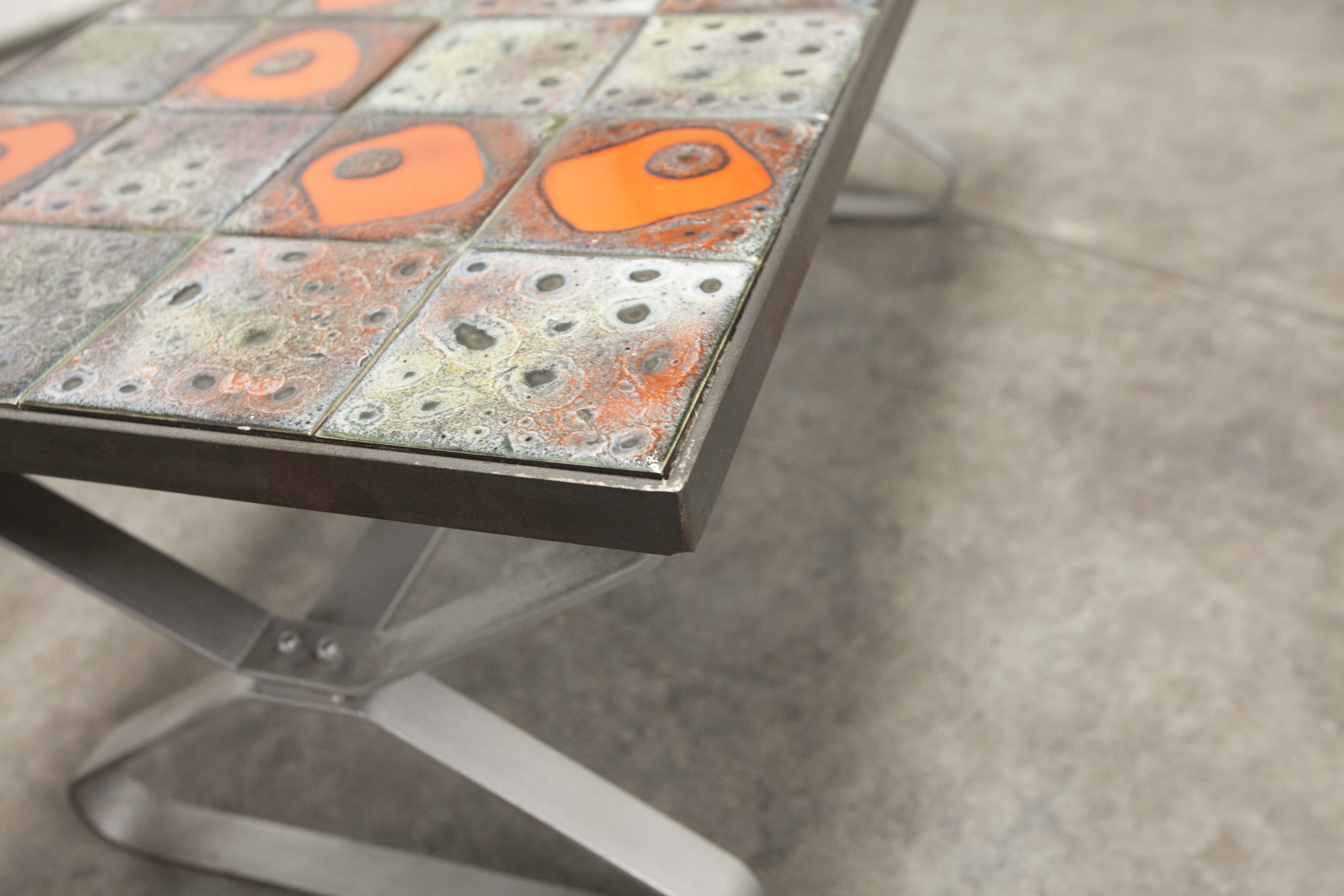 Seventies iron and ceramic coffee table