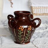 Large antique glazed ceramic jar - Floral motif