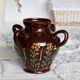 Large antique glazed ceramic jar - Floral motif