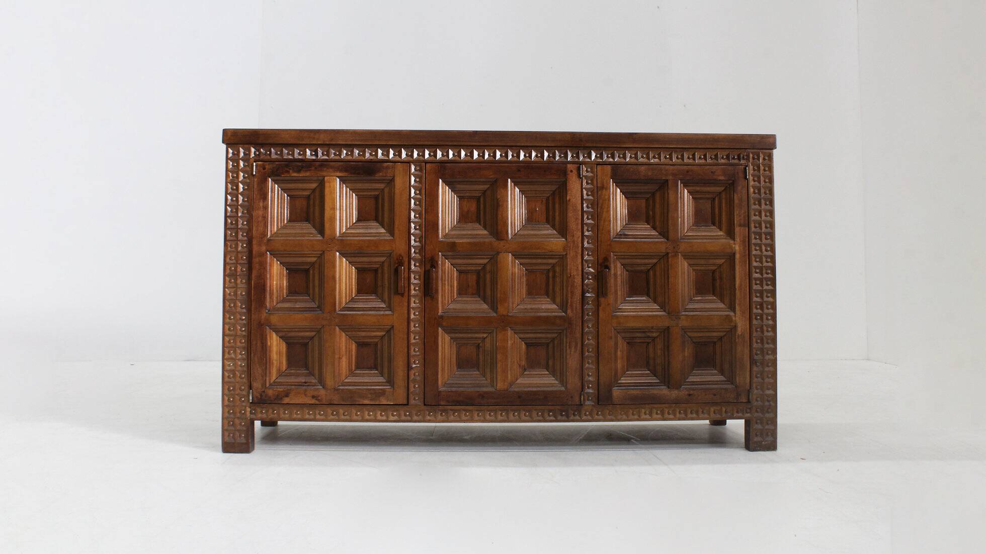 Vintage Spanish brutalist sideboard solid walnut wood 1960s