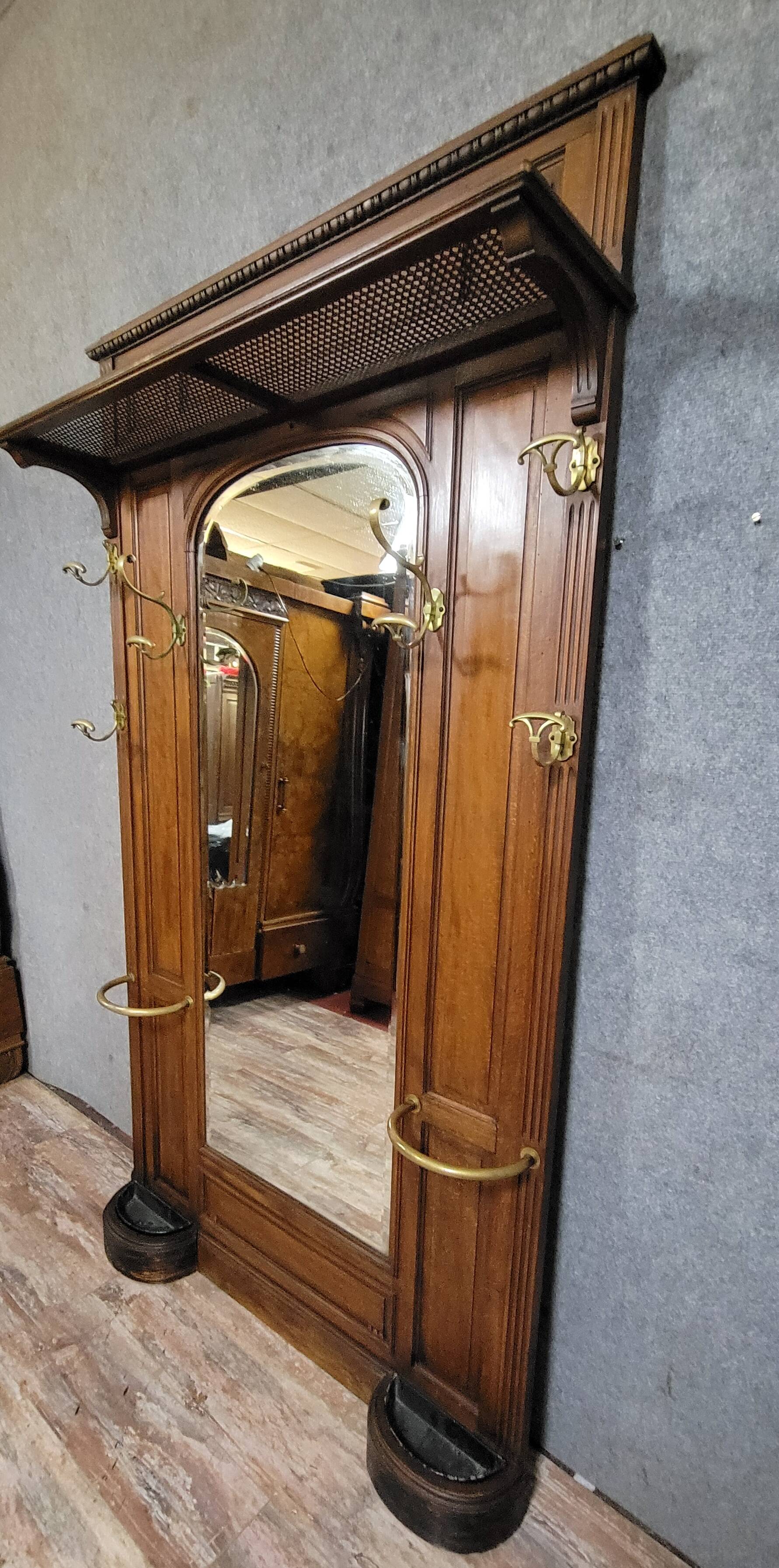Important antique coat rack in solid walnut
