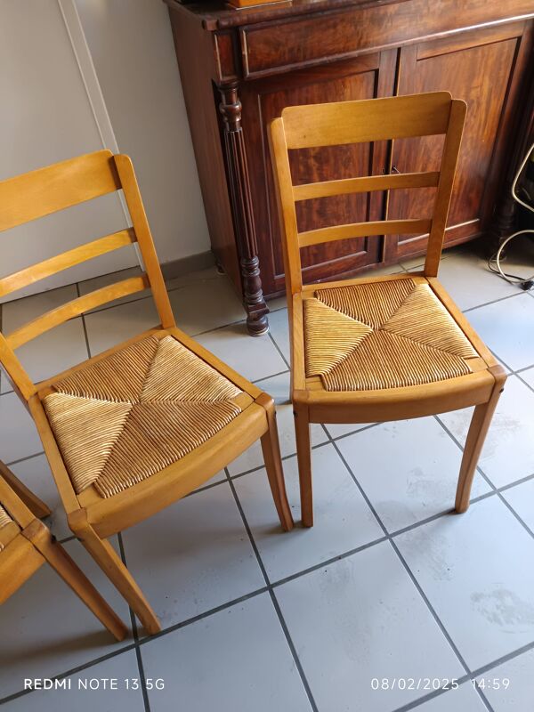 3 chaies de bistrot paillée Monobloc années 60/70