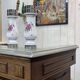 Bar counter in oak, zinc, and white marble from the early 20th century.