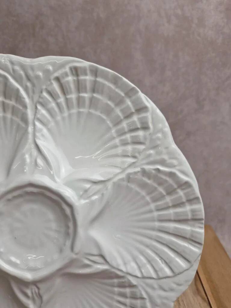 Oyster / shellfish plate Sarreguemines – Vintage white earthenware