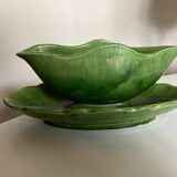 Glazed clay sauce with neoclassical festoons Aegitna Vallauris 1950
