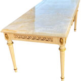 Louis XVI coffee table with a white marble top.